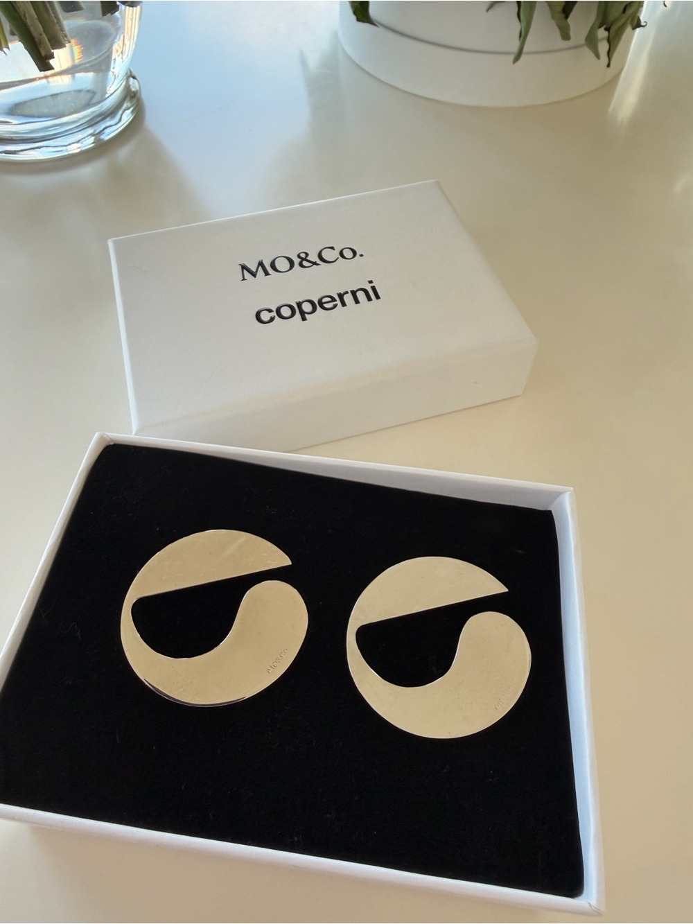 MO&Co. Coperni Silver Geometric Disc Earrings